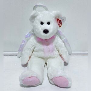 Vintage 1999 Ty Beanie Baby Halo White Pink Teddy Bear‎ w/ iridescent Wings 15”